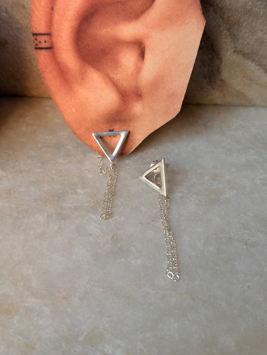 925 Sterling Silver Triangle Chain Attached Studs
