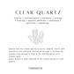 925 Sterling Silver Clear Quartz crystal healing properties and meanings displayed with text.