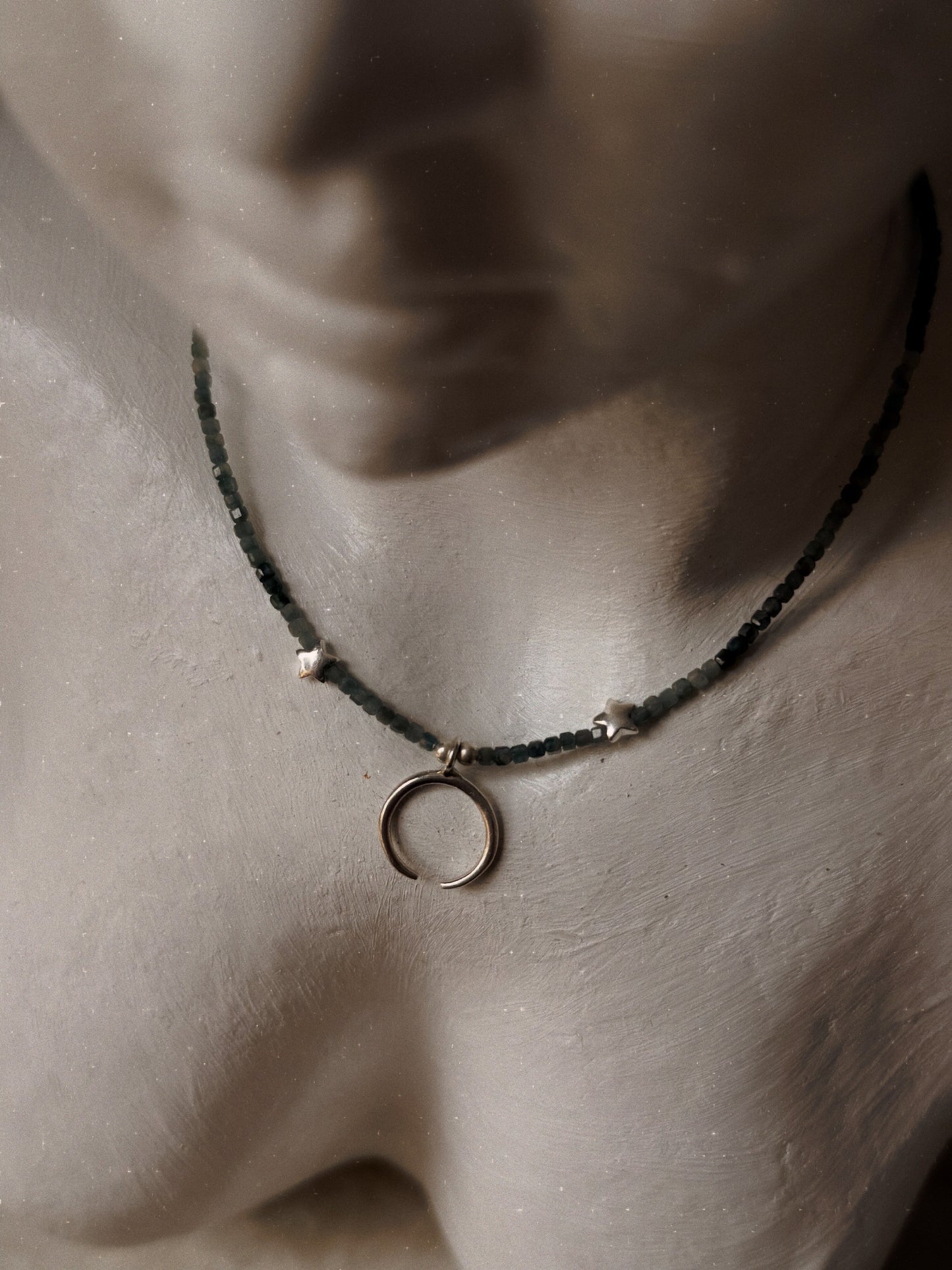 925 Sterling Silver Grandidierite Box Gradient, Star & Moon Handcrafted Necklace