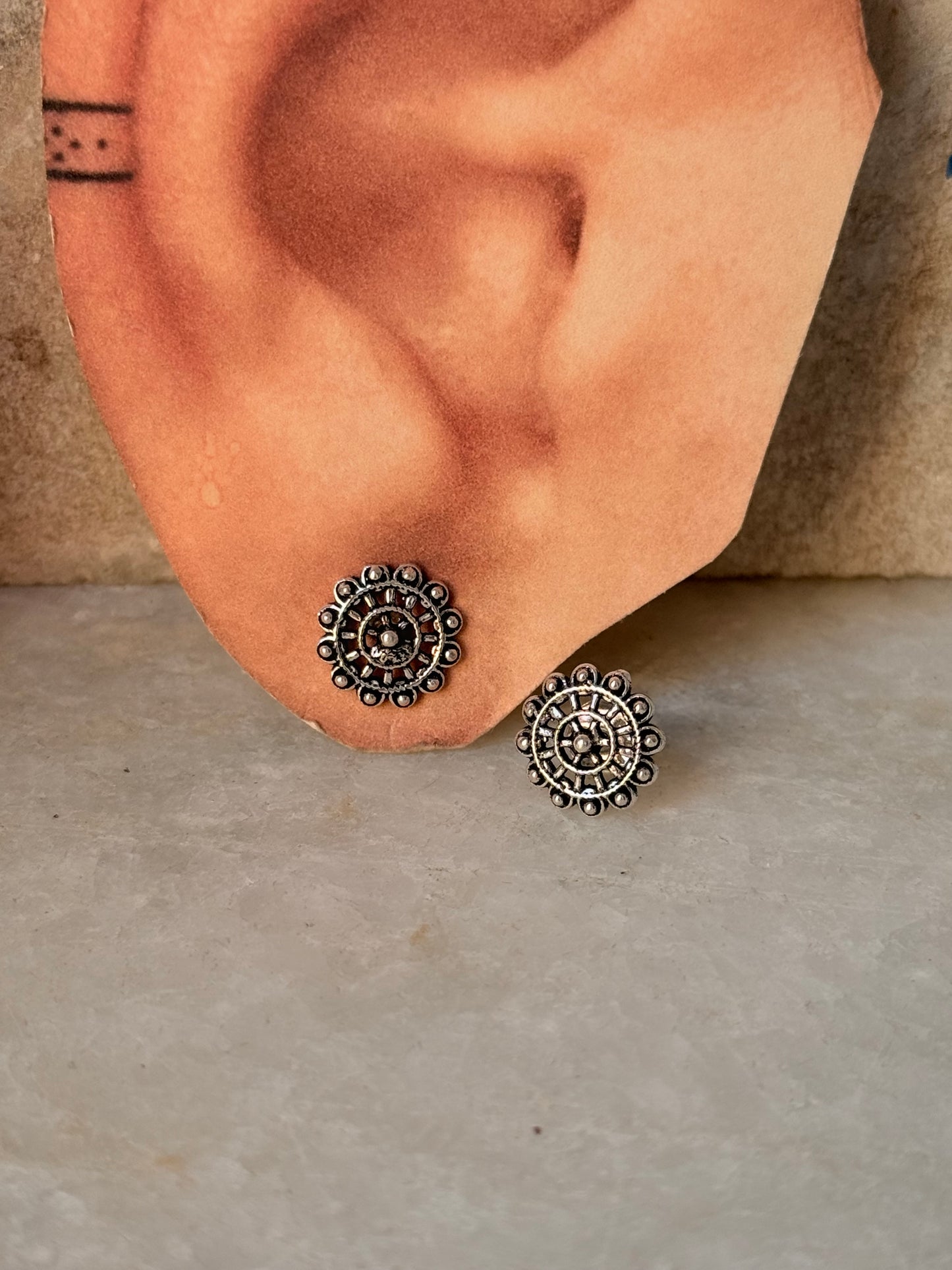 925 Sterling Silver Antique Plain Oxidised Boho Studs Earrings
