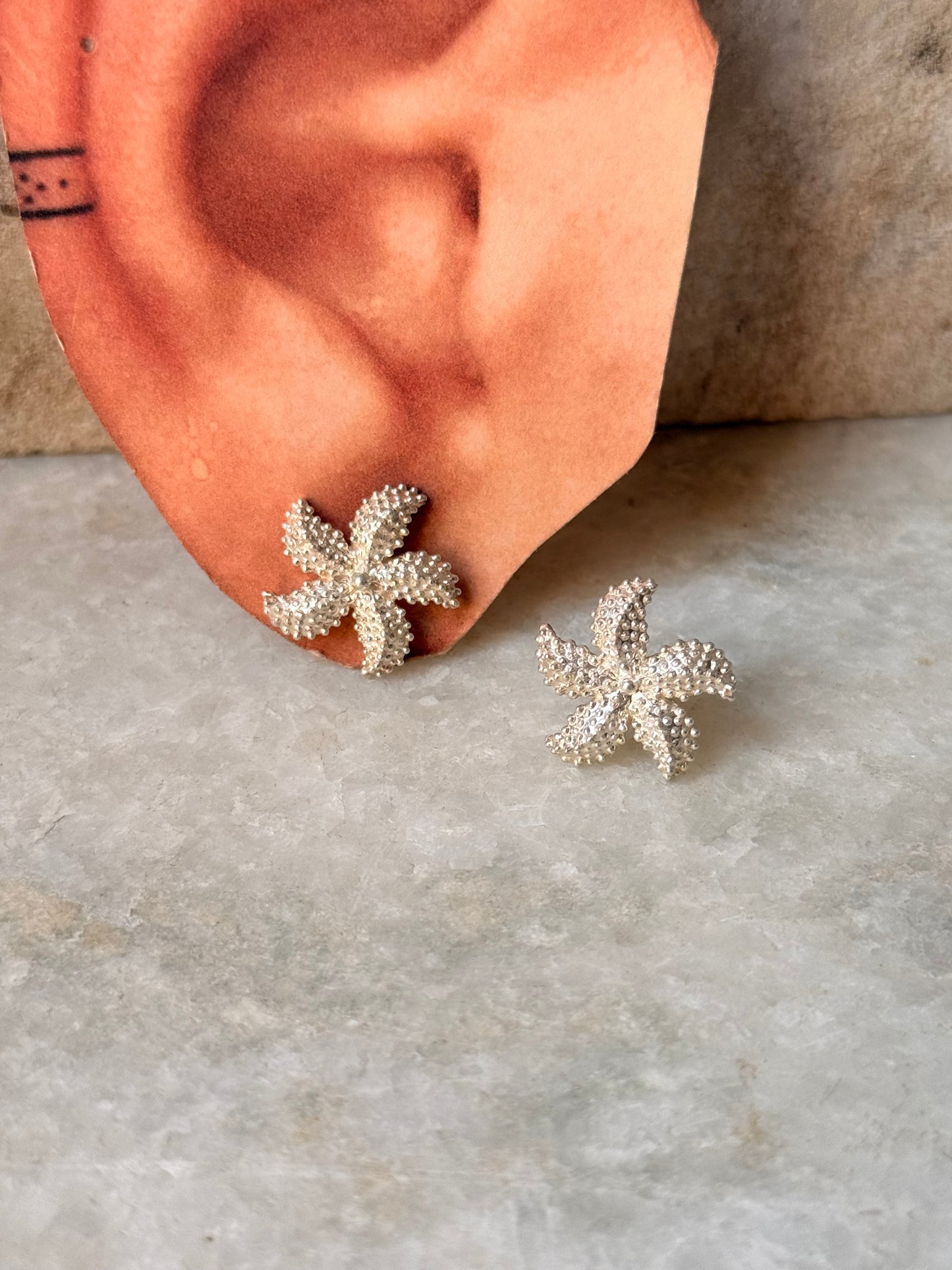 925 Sterling Silver Star Fish Statement Studs Earrings