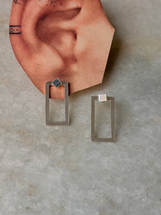 925 Sterling Silver Chunky Italian 2 in 1 Rectangular Statement Studs