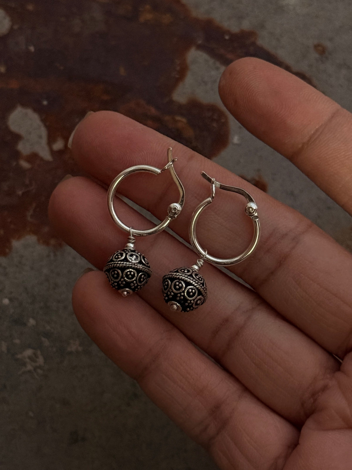 925 Sterling Silver Rawa Silver Balls Hoops Mandali Earrings
