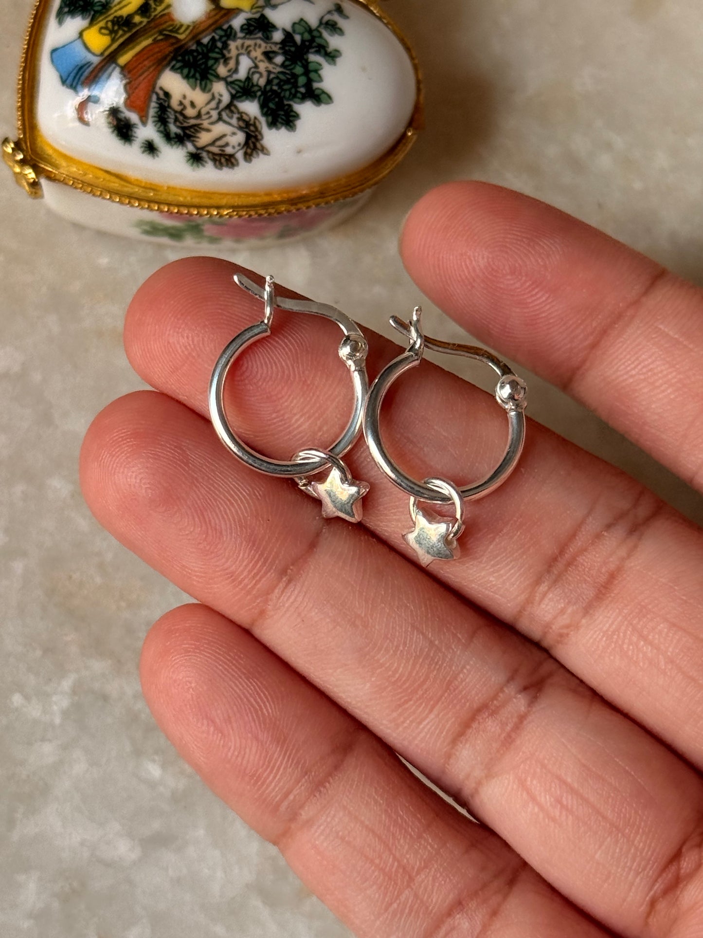 925 Sterling Silver Star Charm Italian Hoops