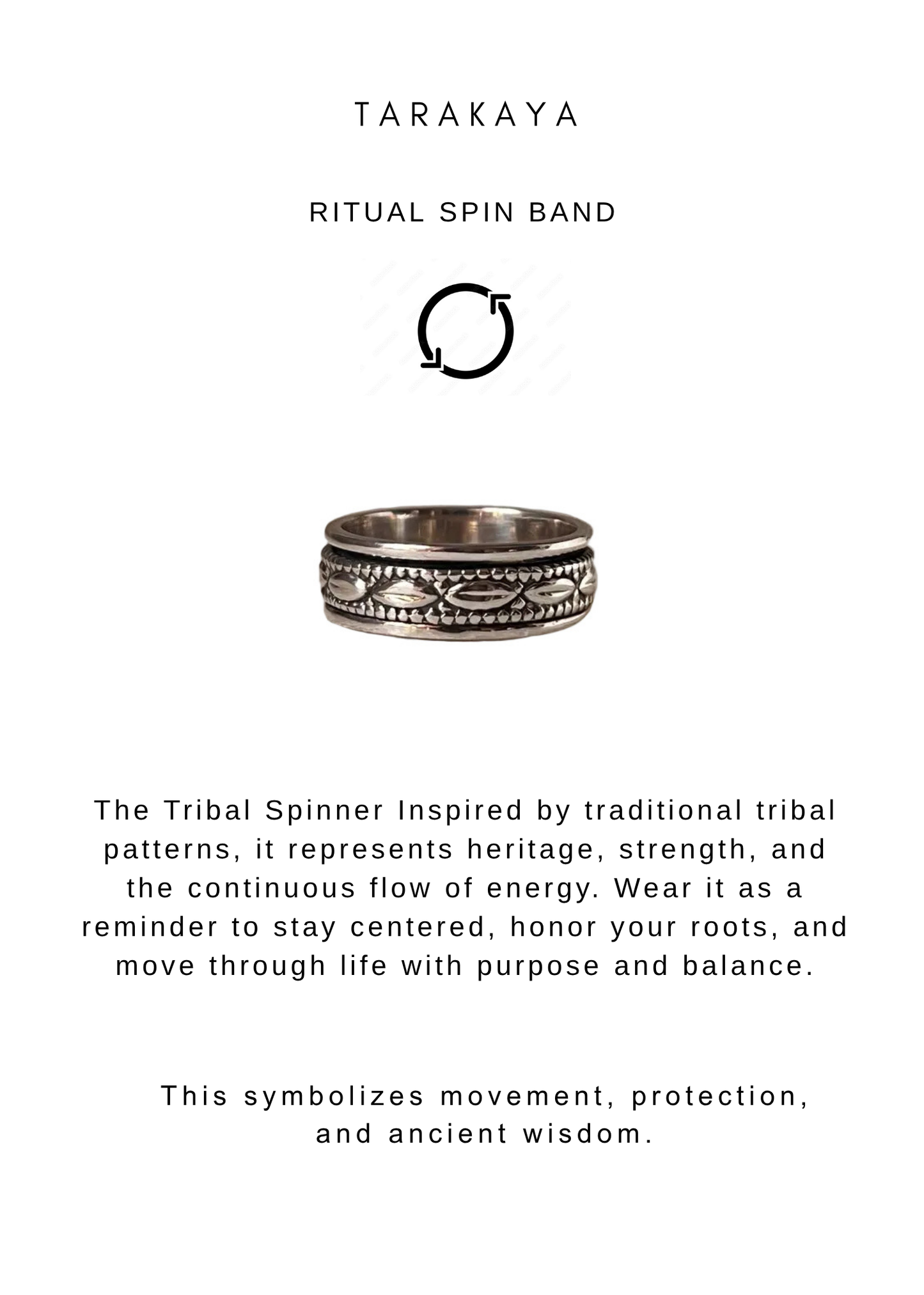 925 Sterling Silver Tribal Boho Rawa Spinner Band Ring