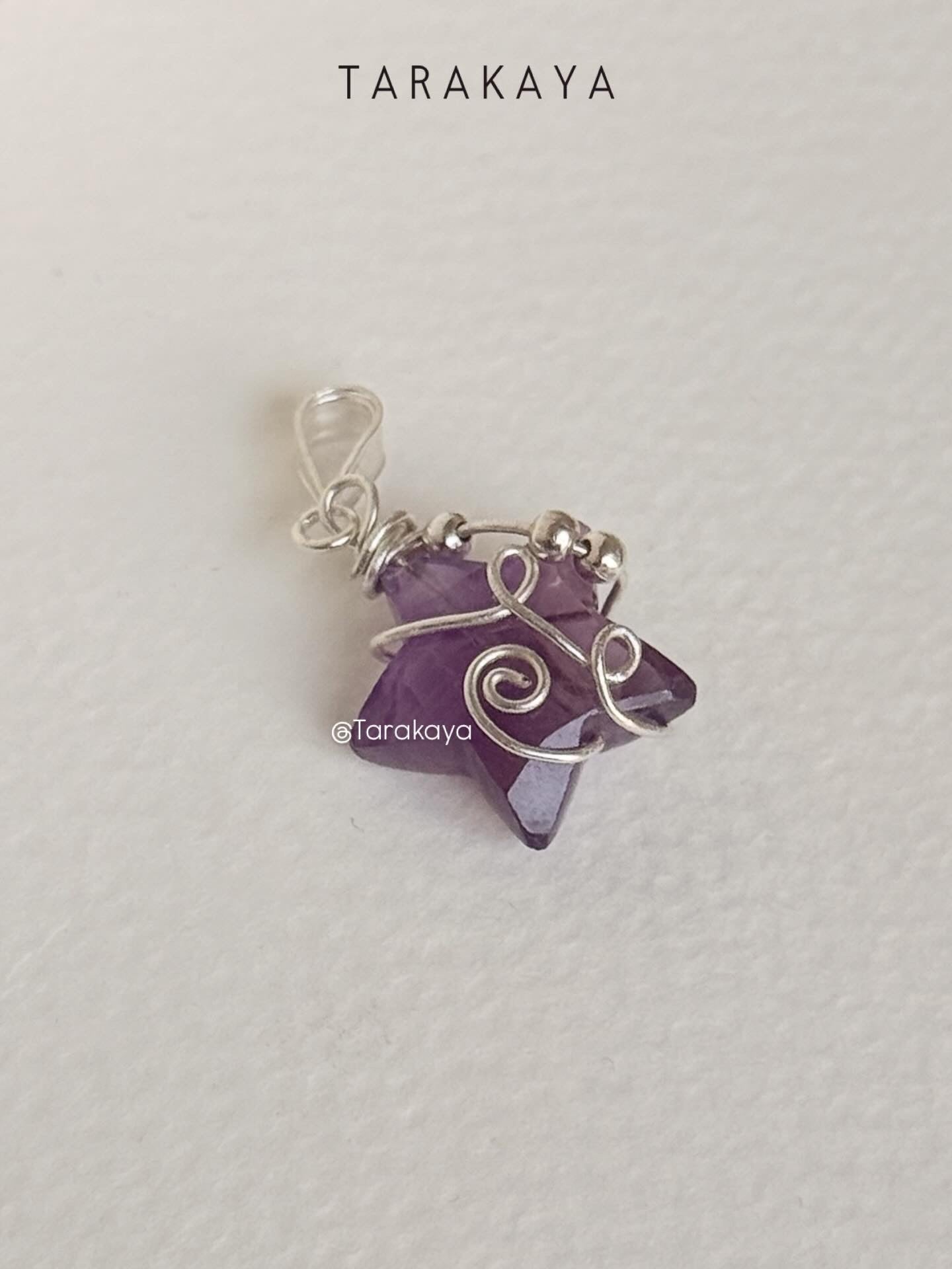 925 Sterling Silver Amethyst Star Wire Wrapped Handcrafted Pendant