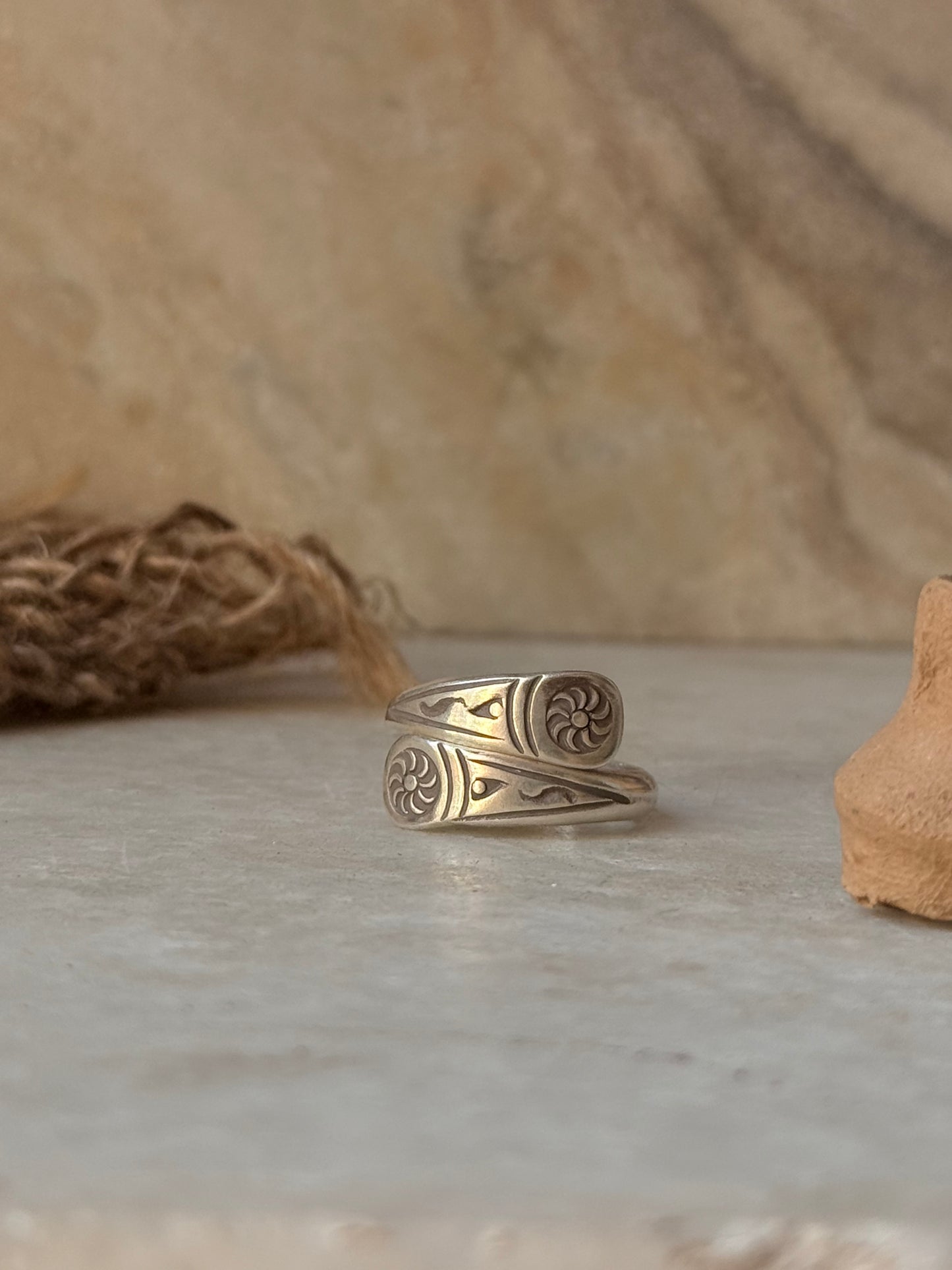 925 Sterling Silver Bohemian Hill Tribe Sun Engraved Handcrafted Adjustable Ring