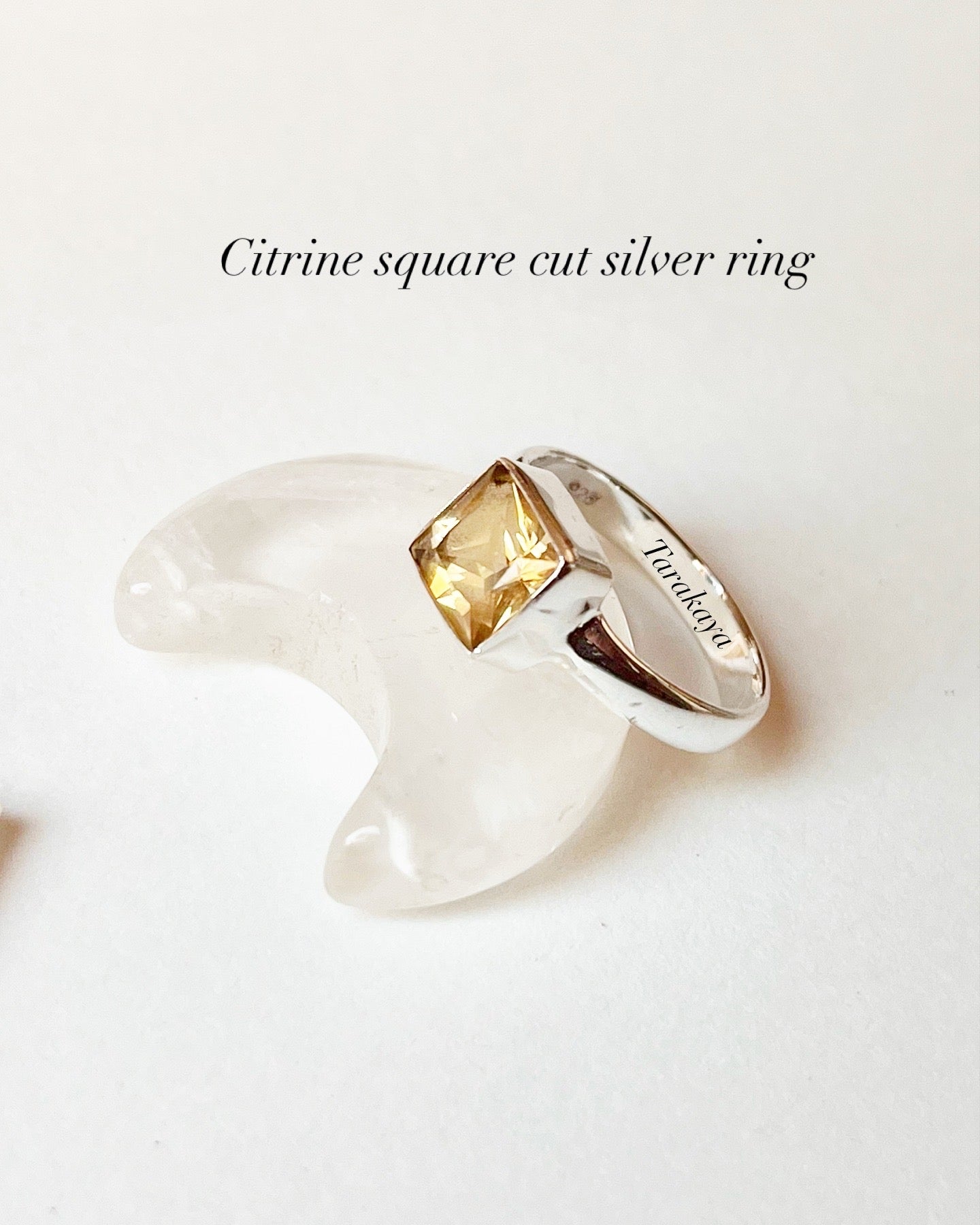 Citrine Square Cut Stone 925 Sterling Silver Ring