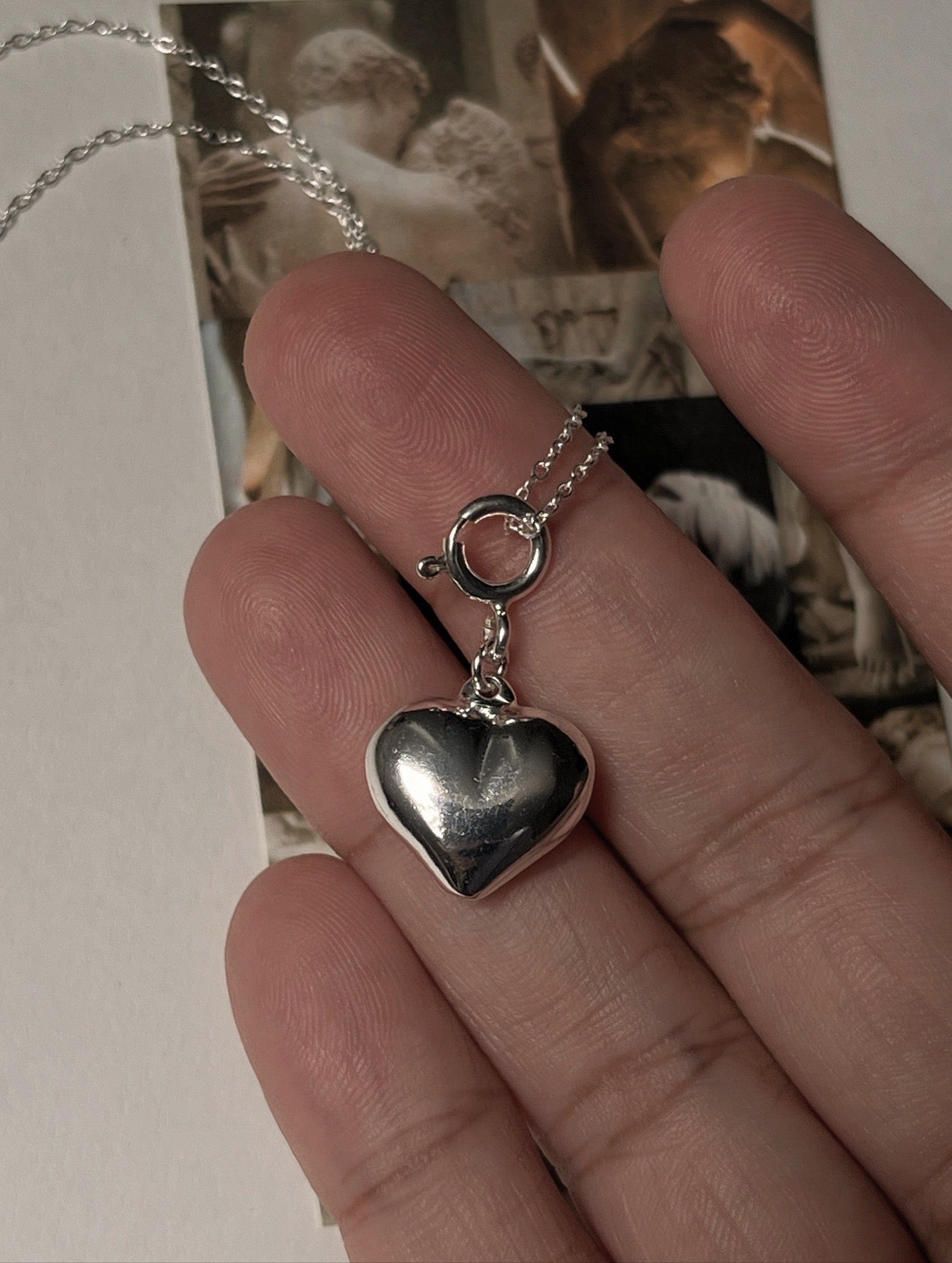 Big Chunky Italian Heart 925 Sterling Silver Pendant /Charm
