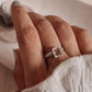 Handcrafted silver ring with square cut clear quartz gemstone