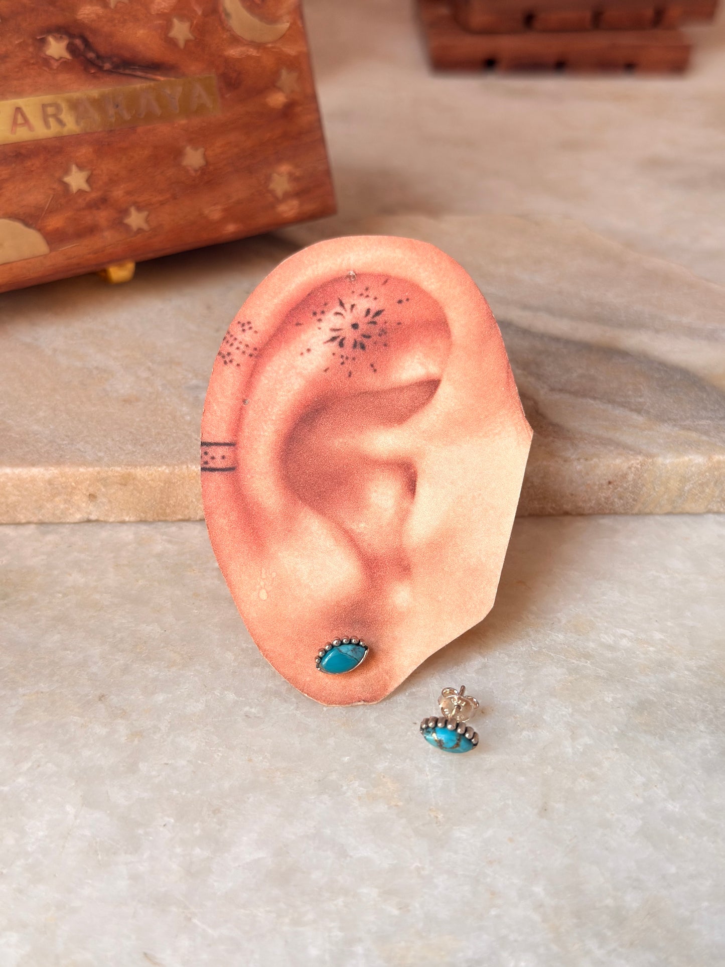 925 Sterling Silver Evil Eye Copper Turquoise Studs Earrings