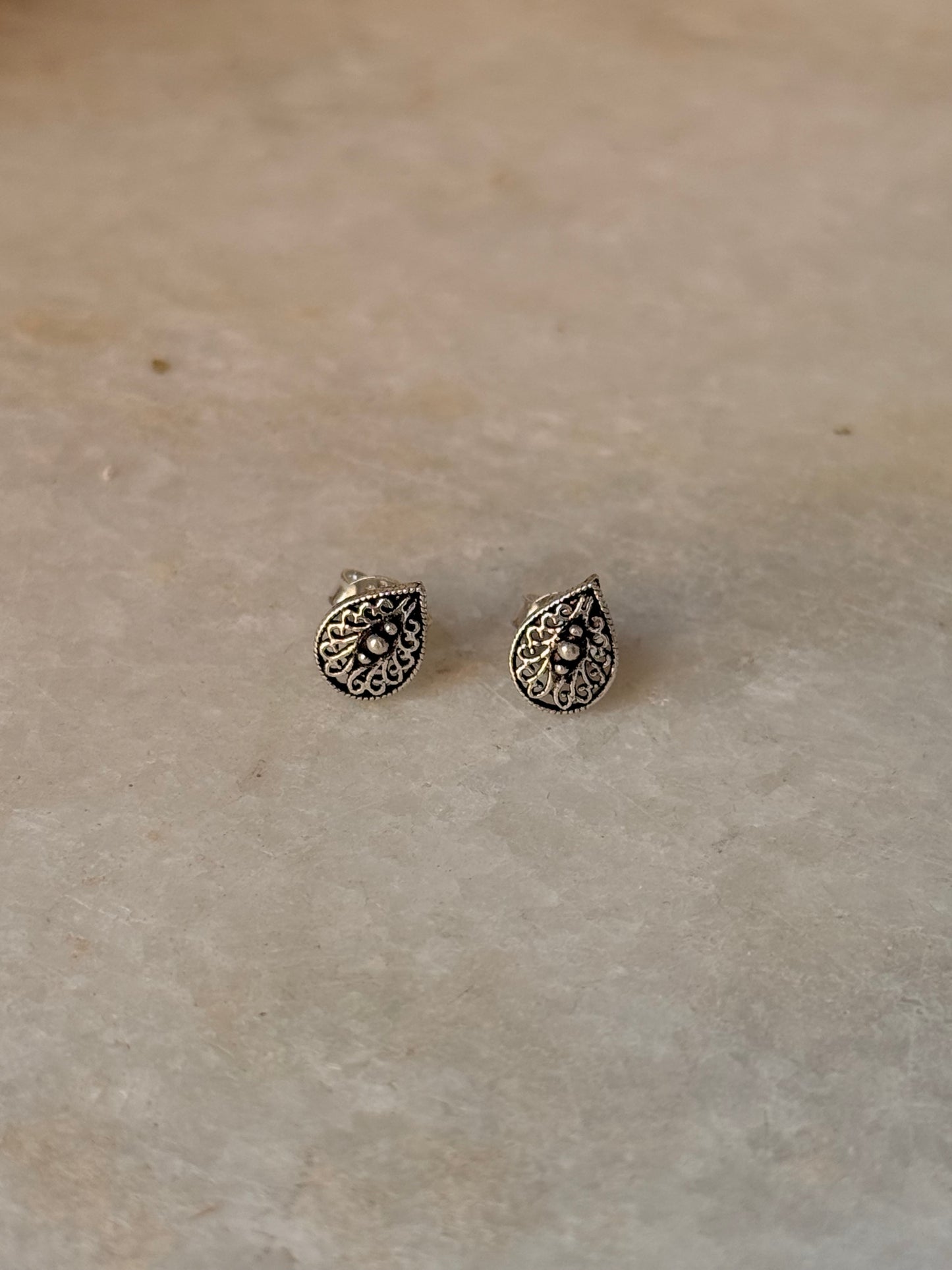 925 Sterling Silver Antique Plain Oxidised Boho Studs Earrings