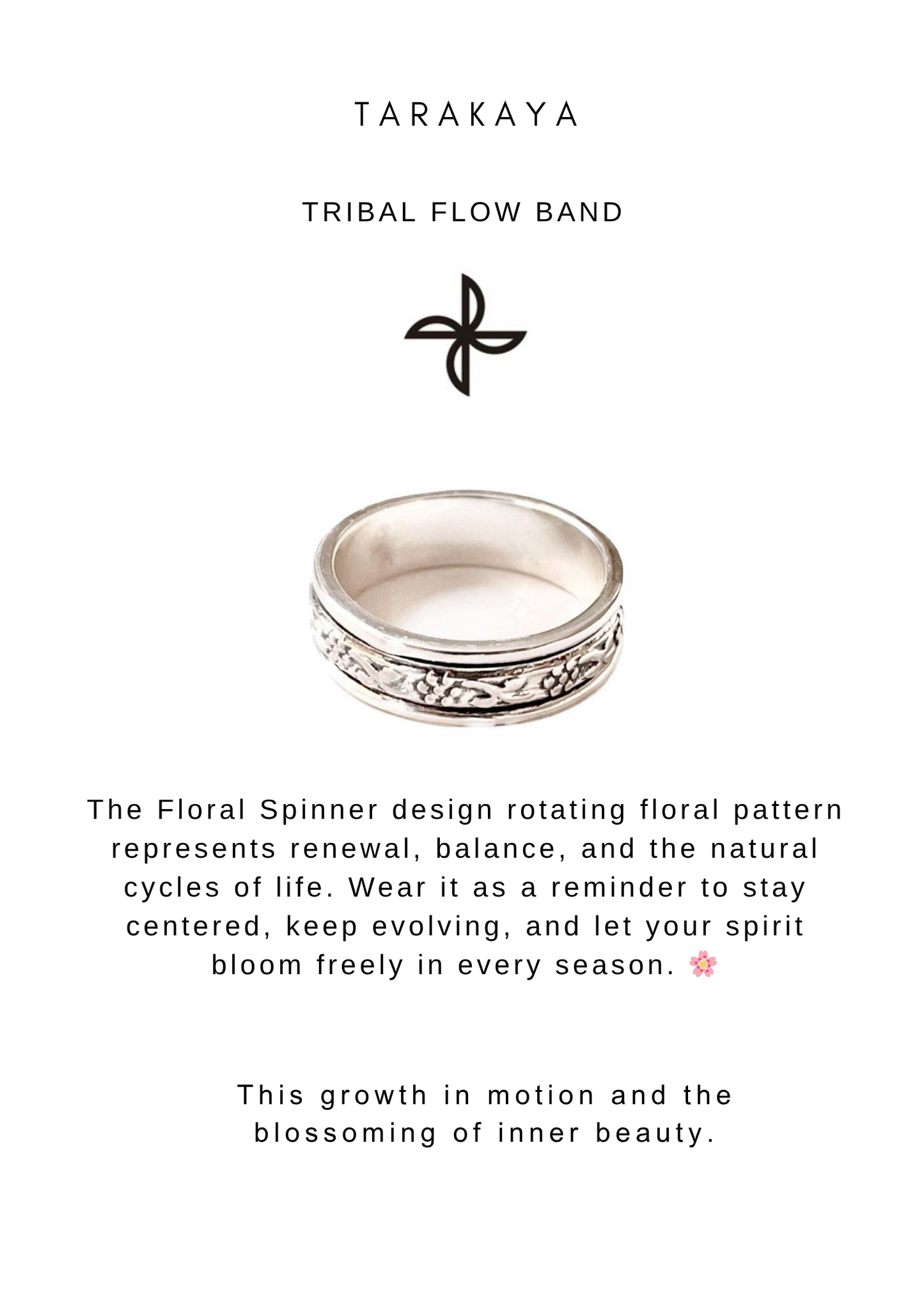 925 Sterling Silver Boho Floral Spinner Ring