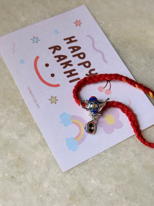 925 Sterling Silver Tea Pot Kettle With Cup Charm - Reusable as Pendant Handcrafted Rakhi