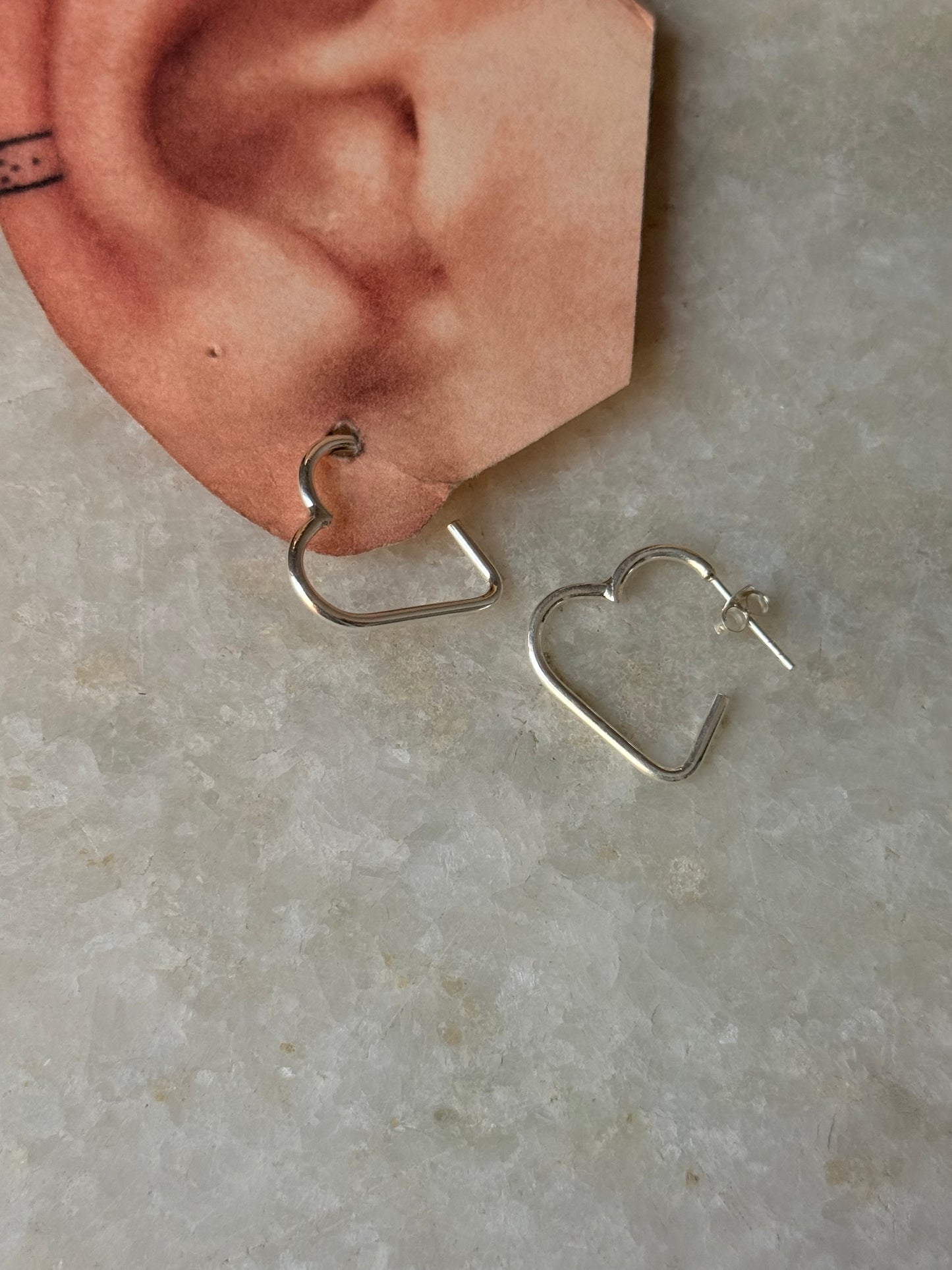 925 Sterling Silver Italian Heart Half Hoops
