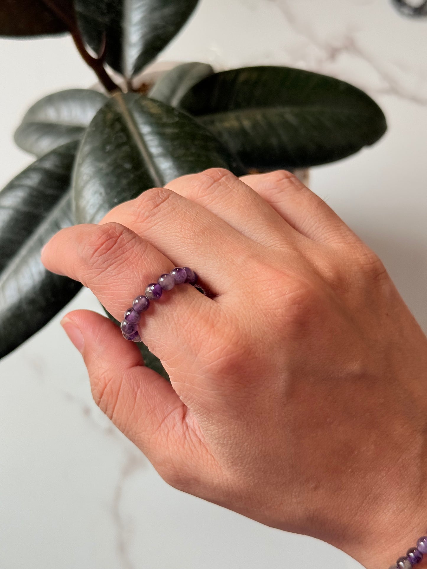Natural Crystal Amethyst 4mm Stretchy Rings