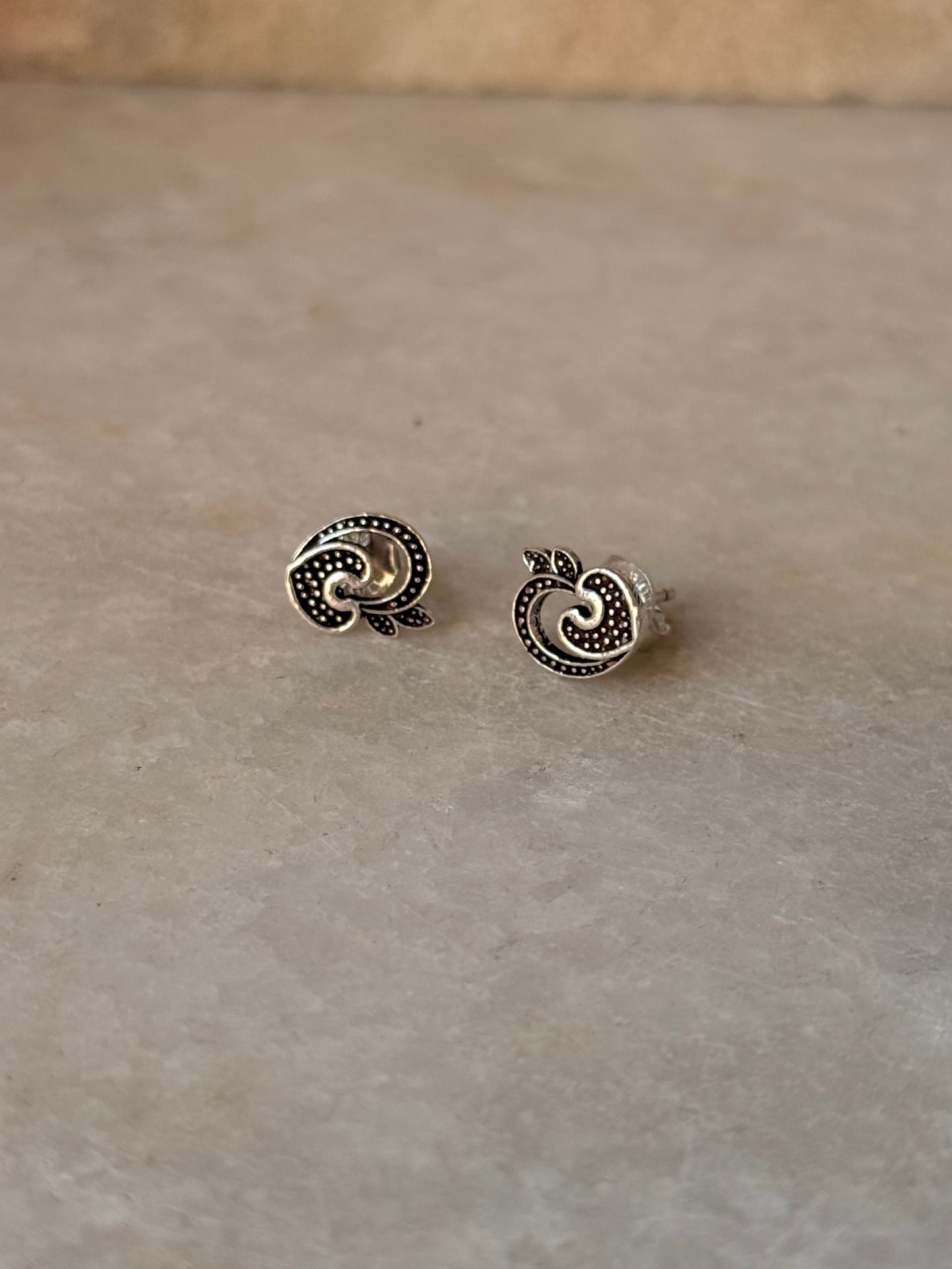 925 Sterling Silver Antique Plain Oxidised Boho Studs Earrings