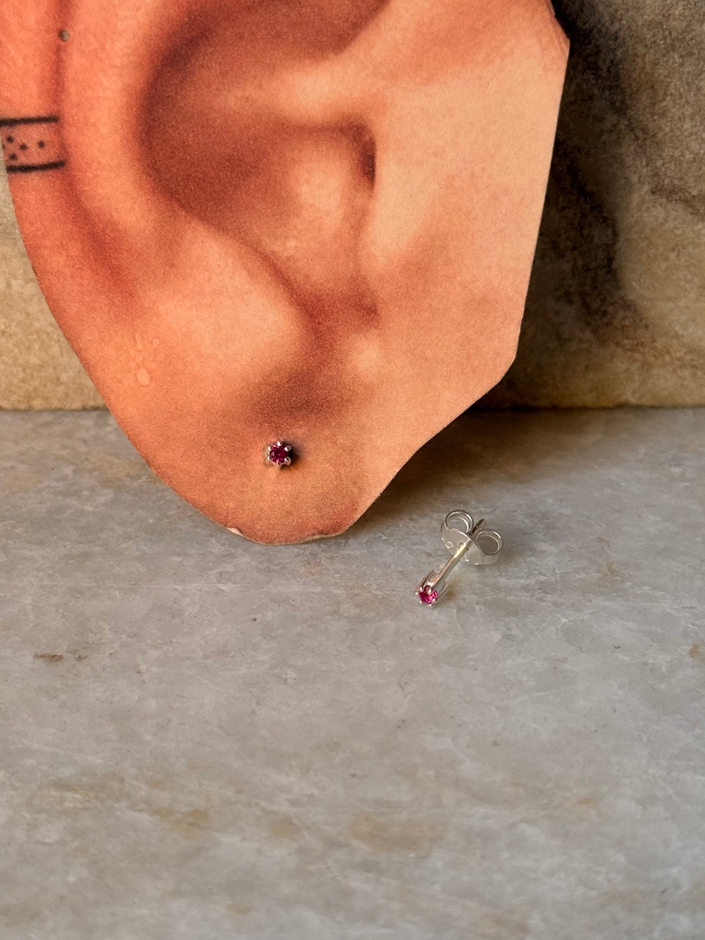 925 Sterling Silver Lab Grown Ruby Minimal Tiny Studs