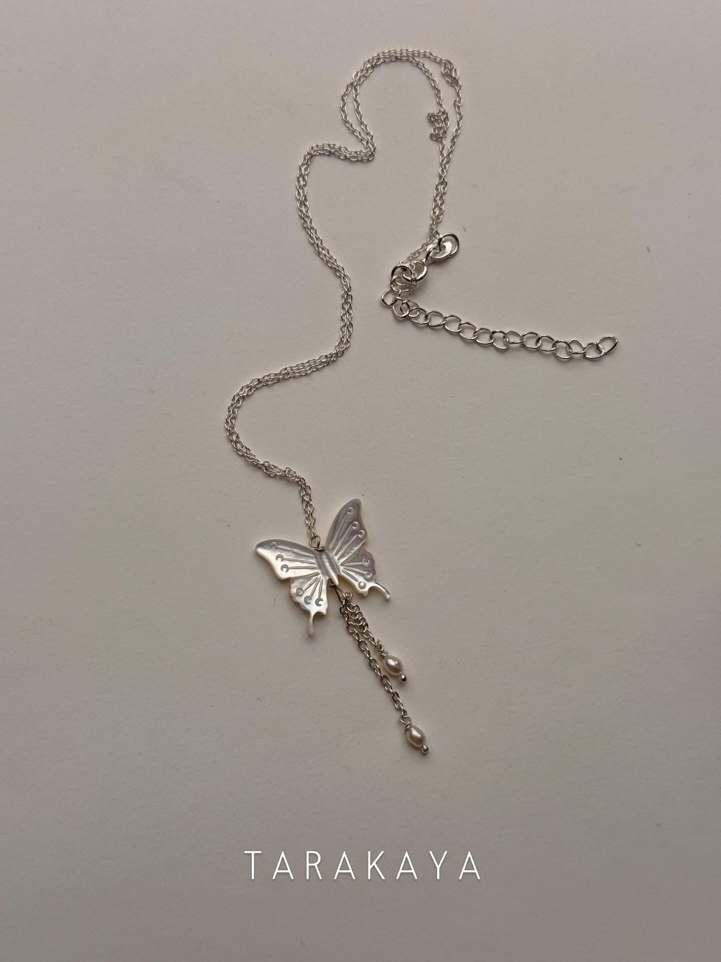 925 Sterling Silver Mother of Pearl Butterfly, Adjustable Chain With Fresh Water Pearls Charm Handcrafted Necklace