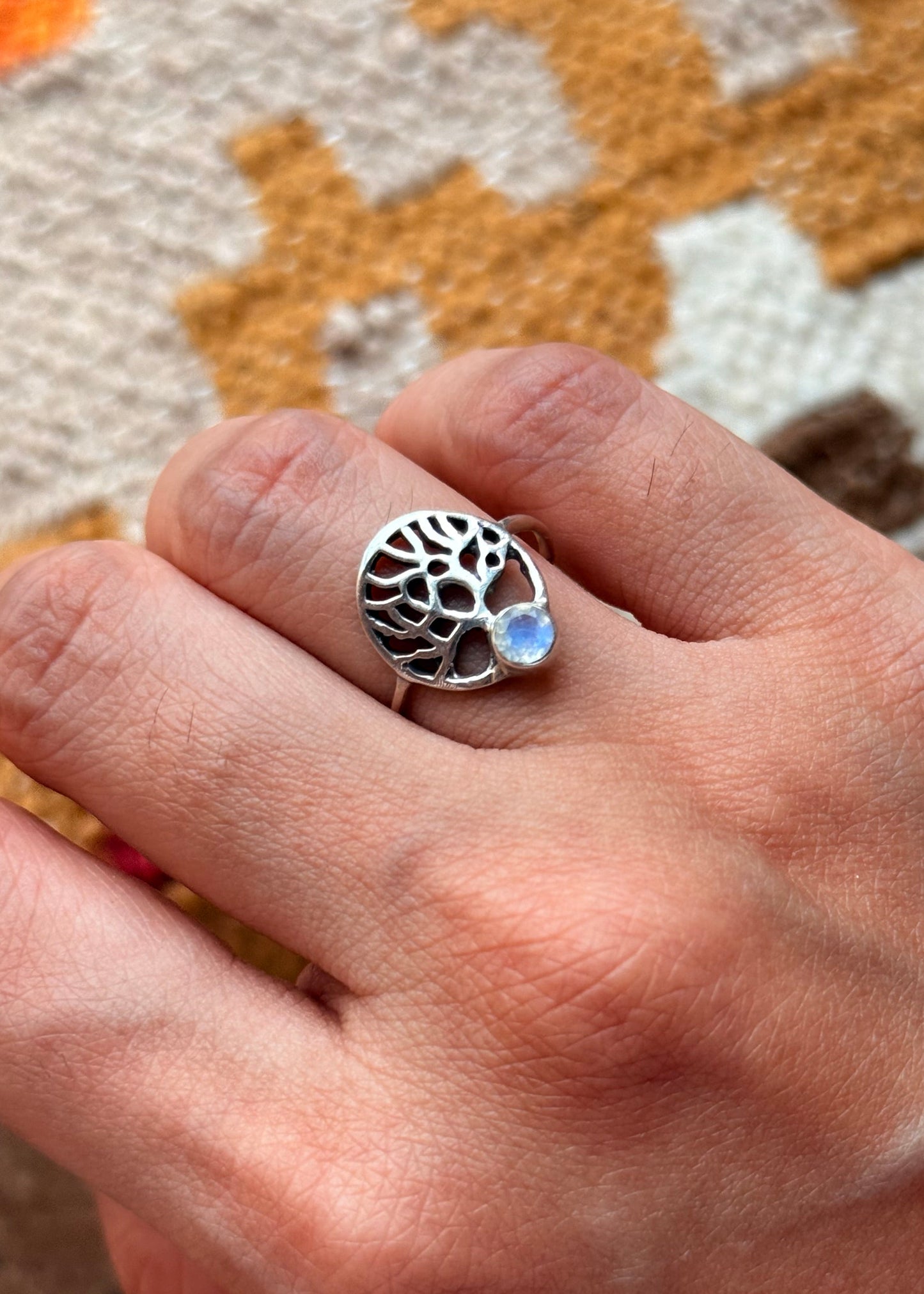 925 Sterling Silver Moonstone Tree of Life Ring
