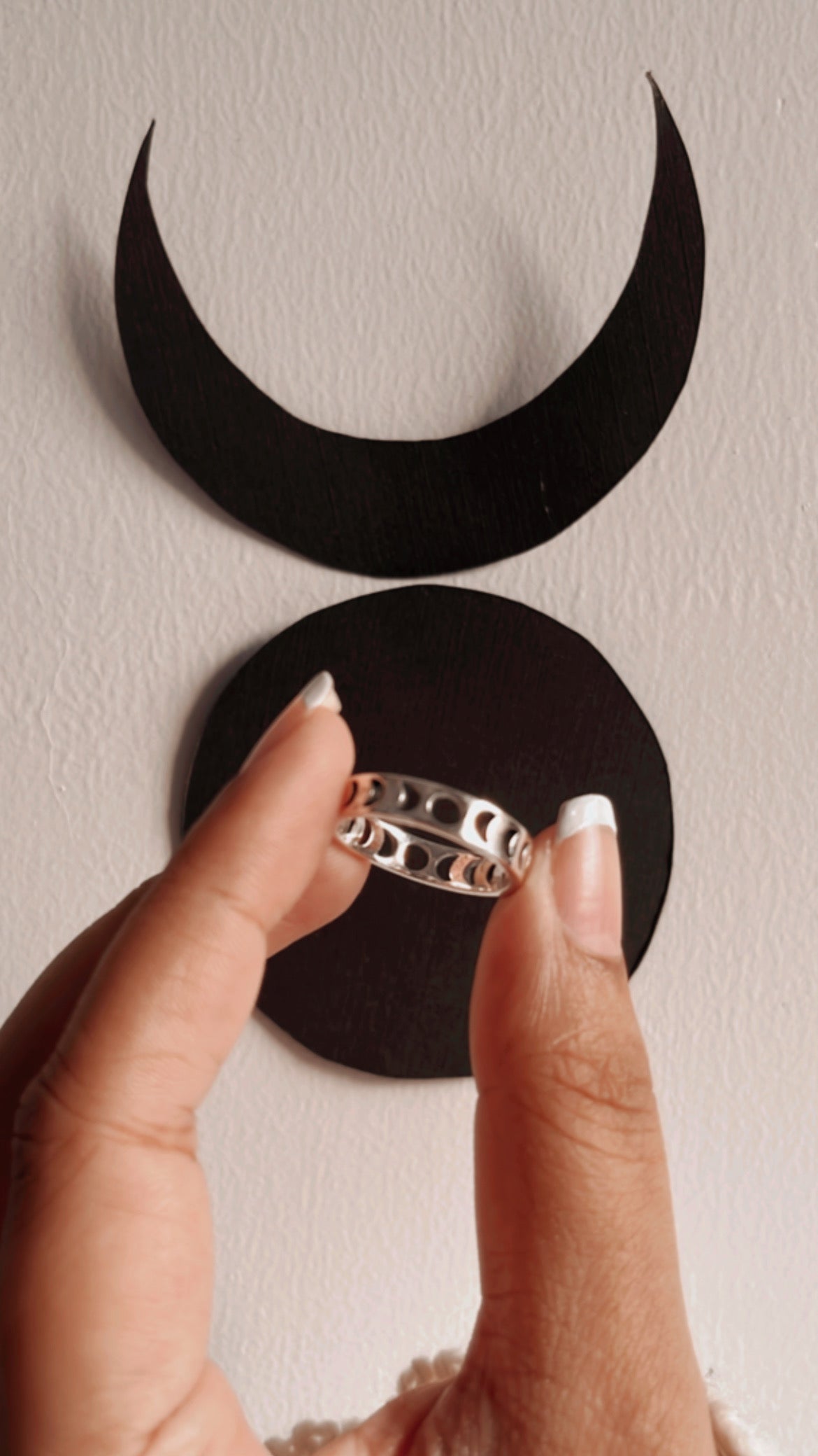 Lunar Cycle Silver Ring with Moon Phases