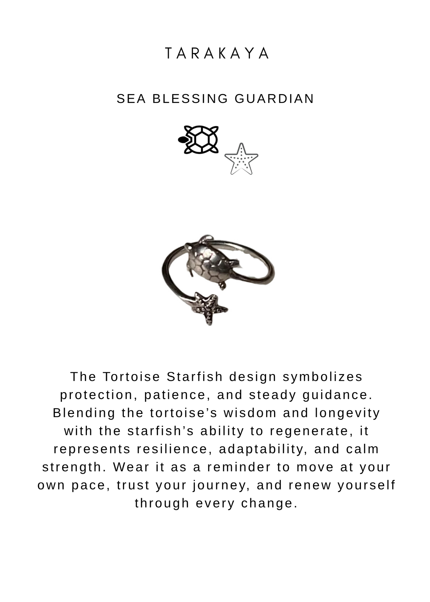 925 Sterling Silver Adjustable Boho Turtle Starfish Ring
