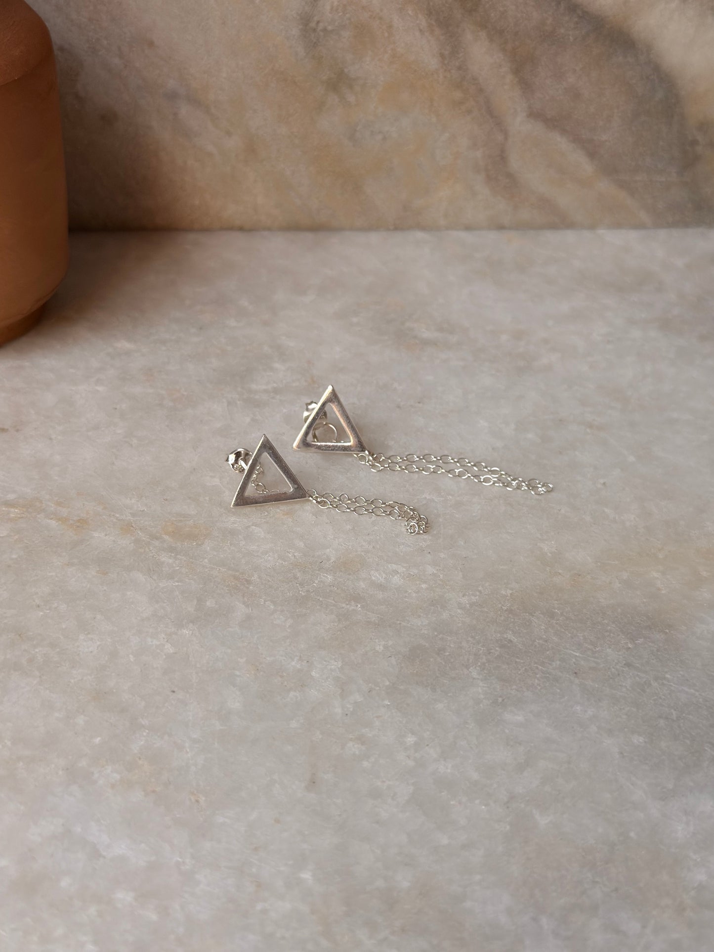 925 Sterling Silver Triangle Chain Attached Studs