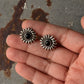 925 Sterling Silver Black Onyx Sun Statement Studs Earrings