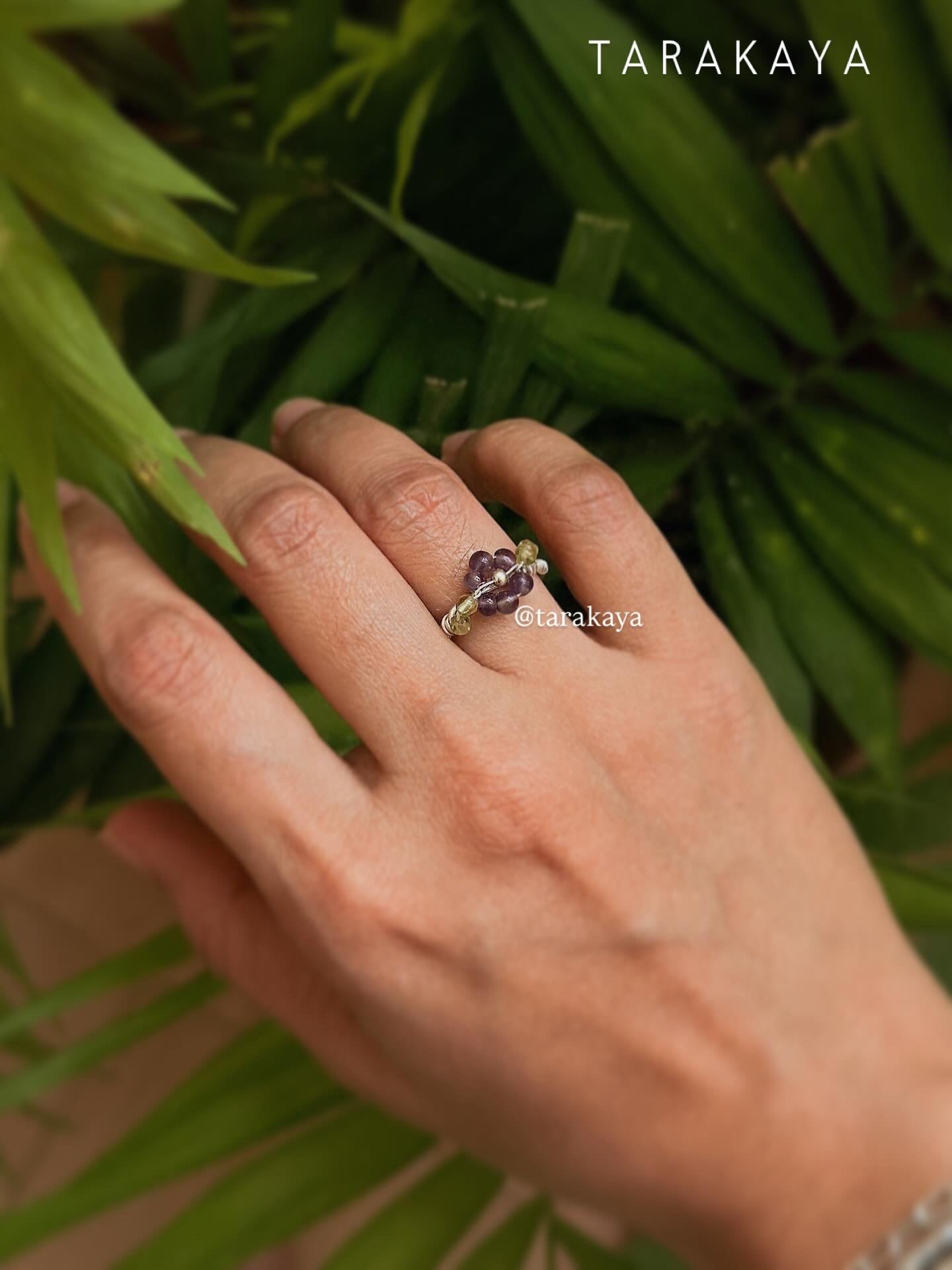 925 Sterling Silver Amethyst & Peridot Floral Wire Wrapped Handcrafted Ring