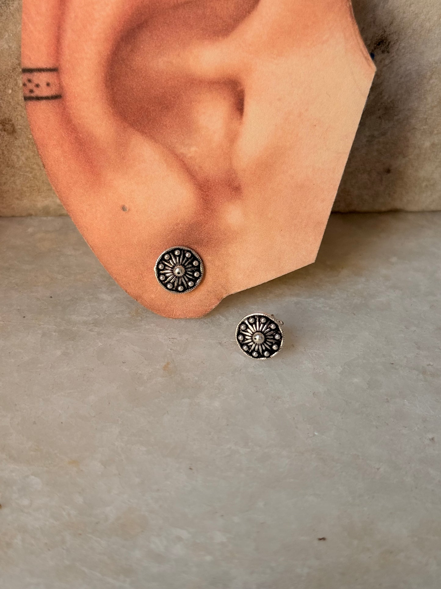 925 Sterling Silver Antique Plain Oxidised Boho Studs Earrings