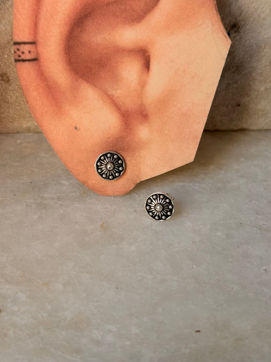 925 Sterling Silver Antique Plain Oxidised Boho Studs Earrings