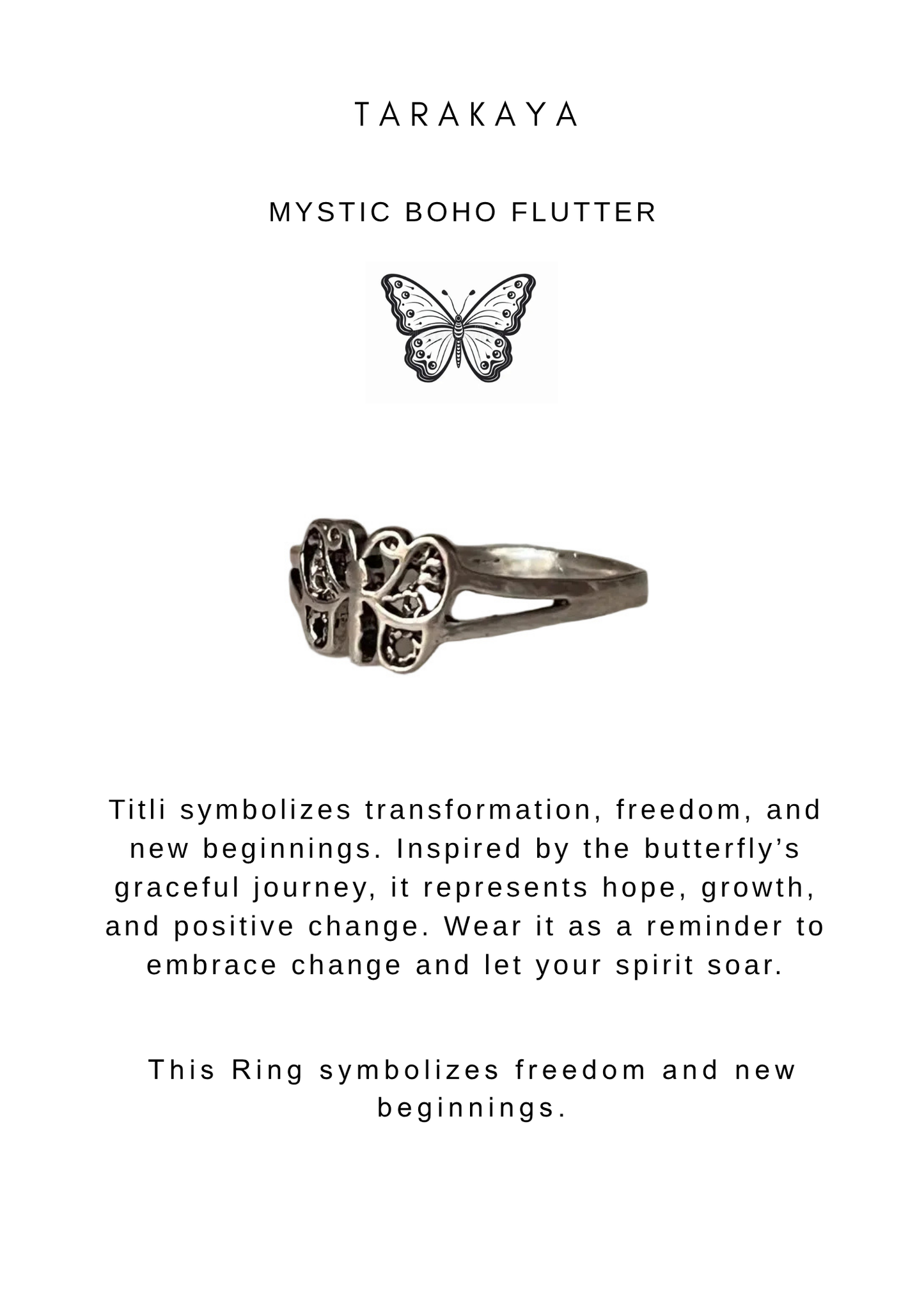 925 Sterling Silver Boho Titli / Butterfly Ring