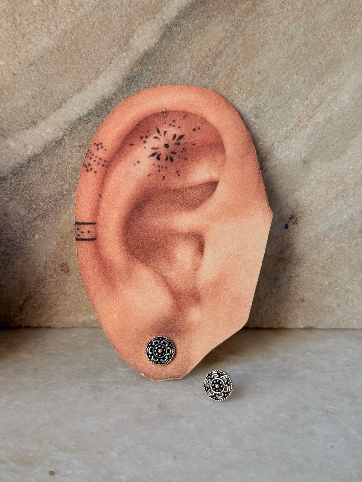 925 Sterling Silver Antique Plain Oxidised Boho Studs Earrings