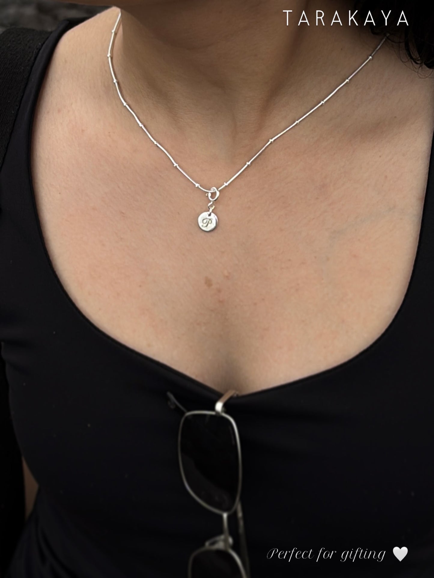 925 Sterling Silver Snake Dot Vintage Font Engraved Initial Necklace