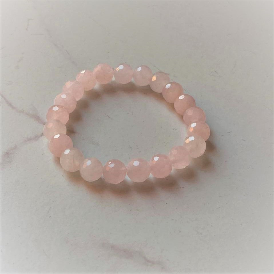 8MM Rose Quartz Natural Crystal Bracelet with Diamond Cut