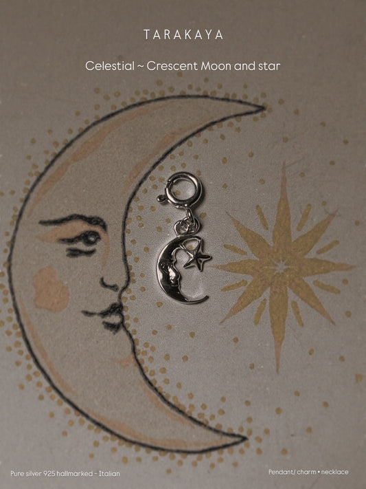 Moon Star 925 Sterling Silver Pendant /Charm