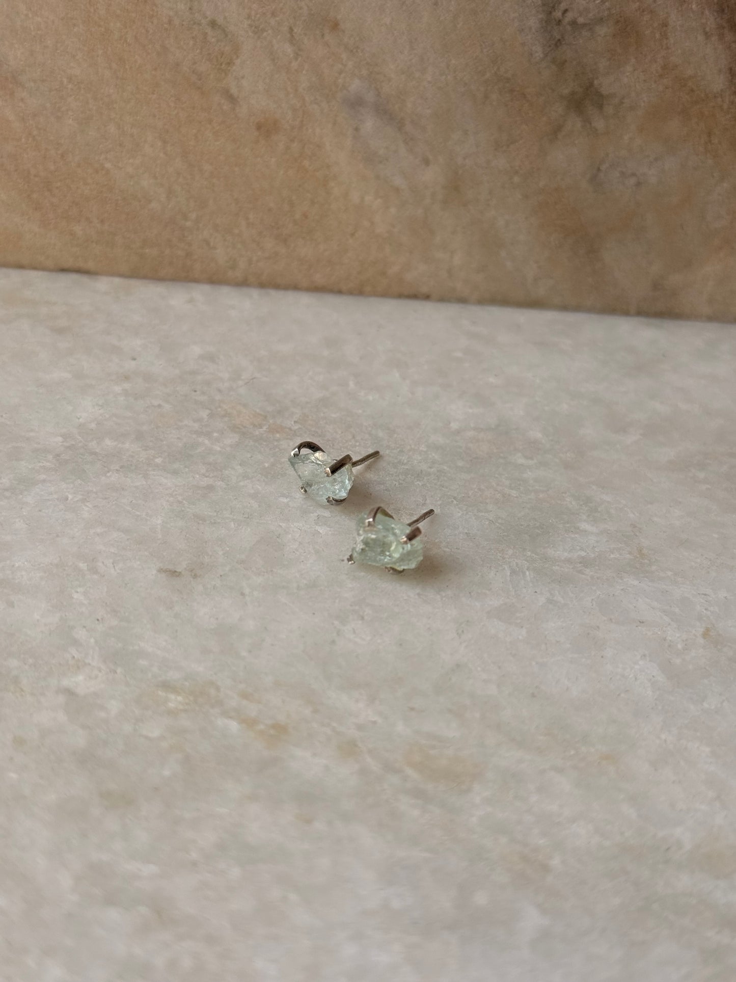 925 Sterling Silver Aquamarine Raw Uncut Prong Setting Studs Earrings