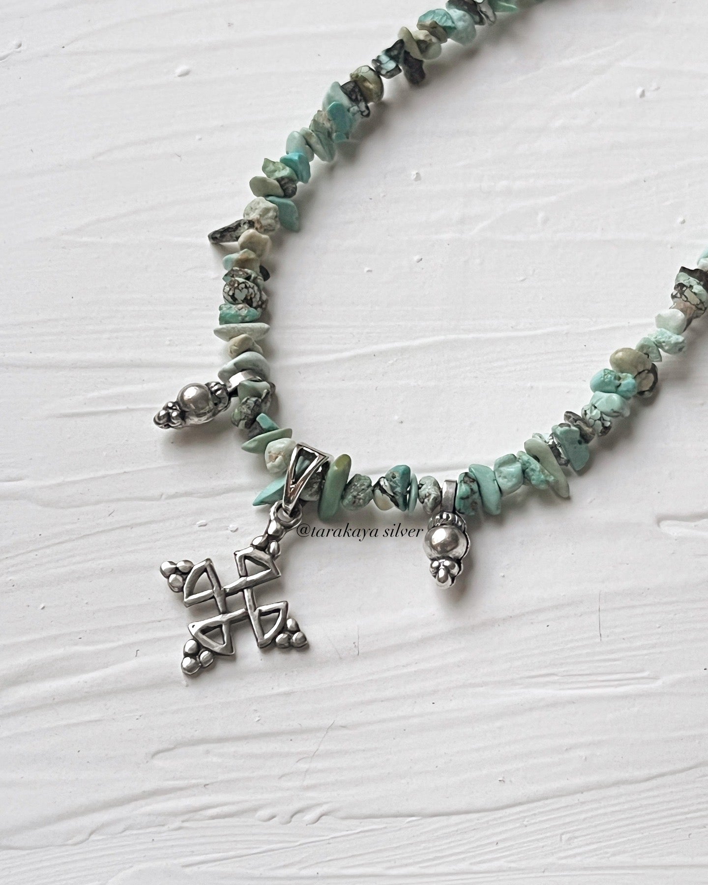 Natural Turquoise Tribal Kolam Boho 925 Sterling Silver Handmade Necklace