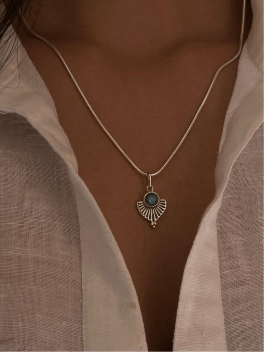 Labradorite Boho Fan 925 Sterling Silver Necklace