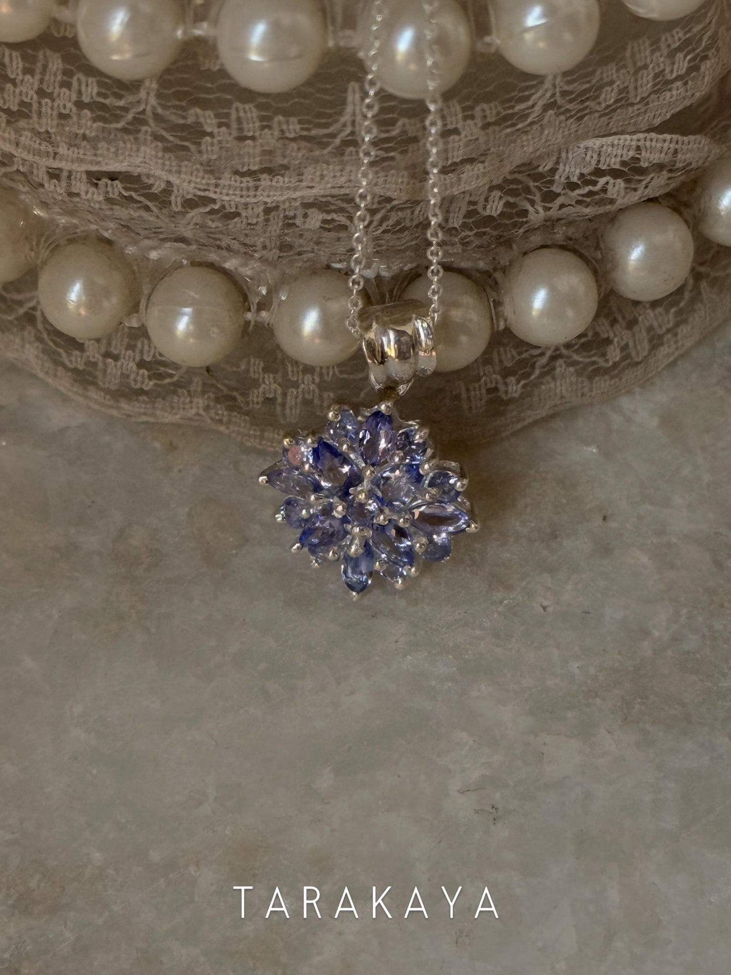 925 Sterling Silver Tanzanite big Flower Statement Pendant