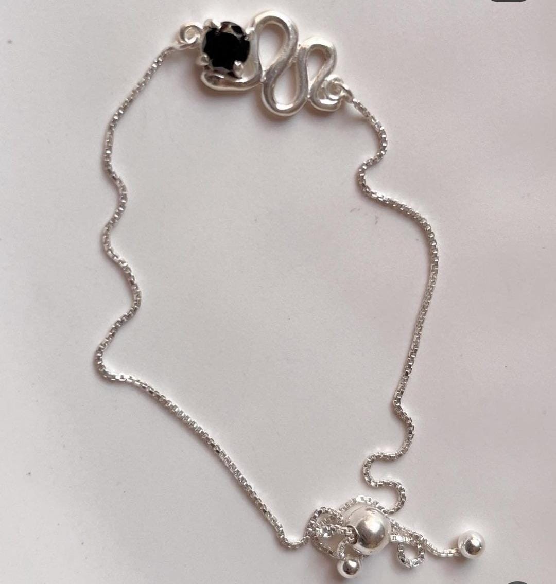 Handcrafted Black Onyx Serpent Silver Bracelet