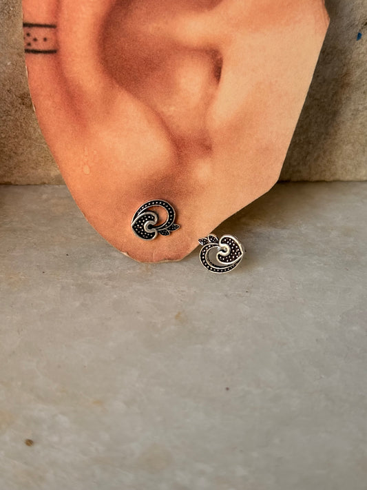 925 Sterling Silver Antique Plain Oxidised Boho Studs Earrings