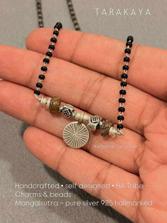 925 Sterling Silver Coin Kingsman Turquoise Handcrafted One of a Kind Hill Tribe - Boho Style Mangalsutra