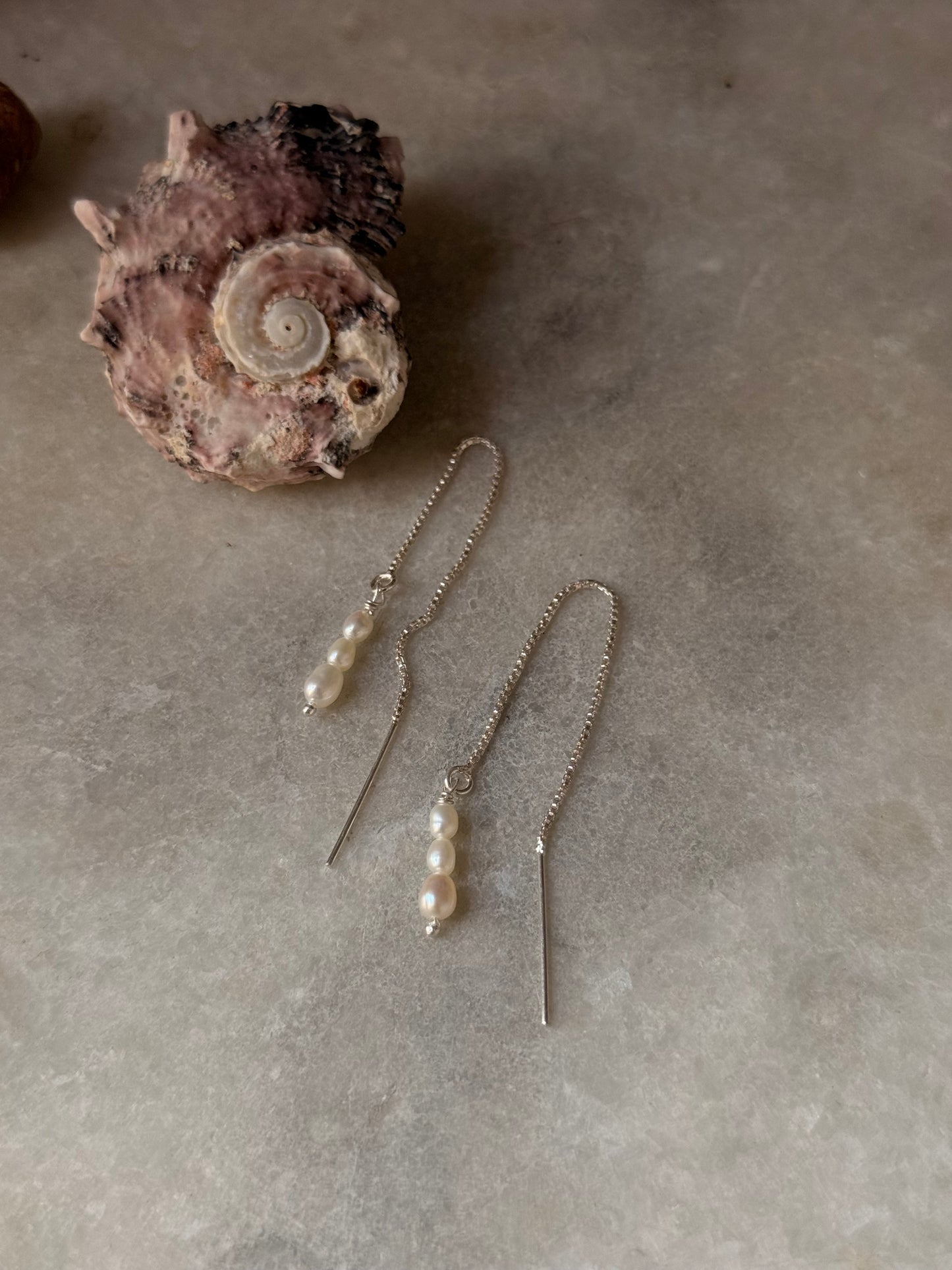Fresh Water Pearls Threader/Sui Dhaga Handcrafted Minimal 925 Sterling Silver Earrings