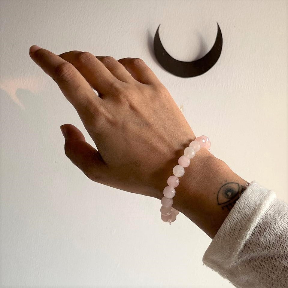 Natural Rose Quartz Crystal Bracelet 8MM Diamond Cut Design
