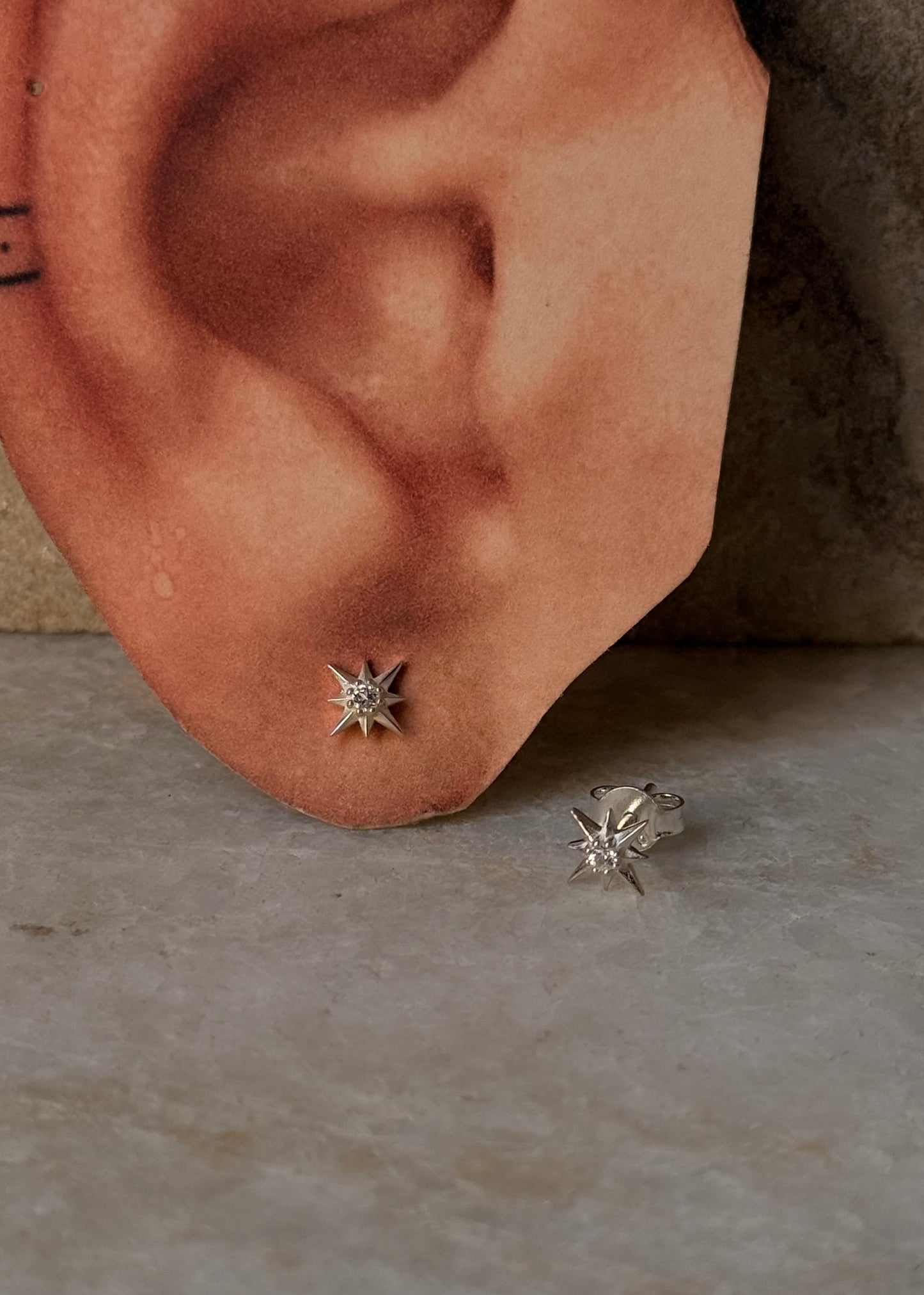 925 Sterling Silver White Topaz Mini North Star Studs
