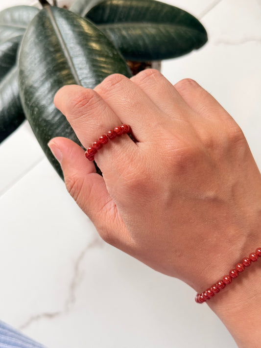 Natural Crystal Carnelian 4mm Stretchy Rings & Bracelet