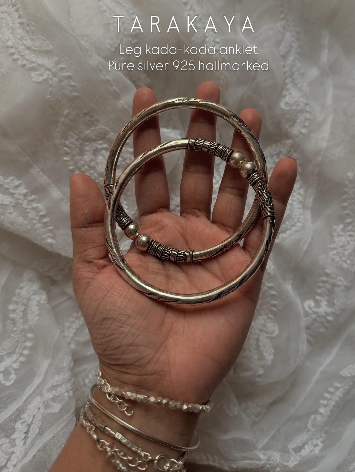 925 Sterling Silver Tribal Leg Kada - Design 2 Pure Daily Wear Single pc Anklet