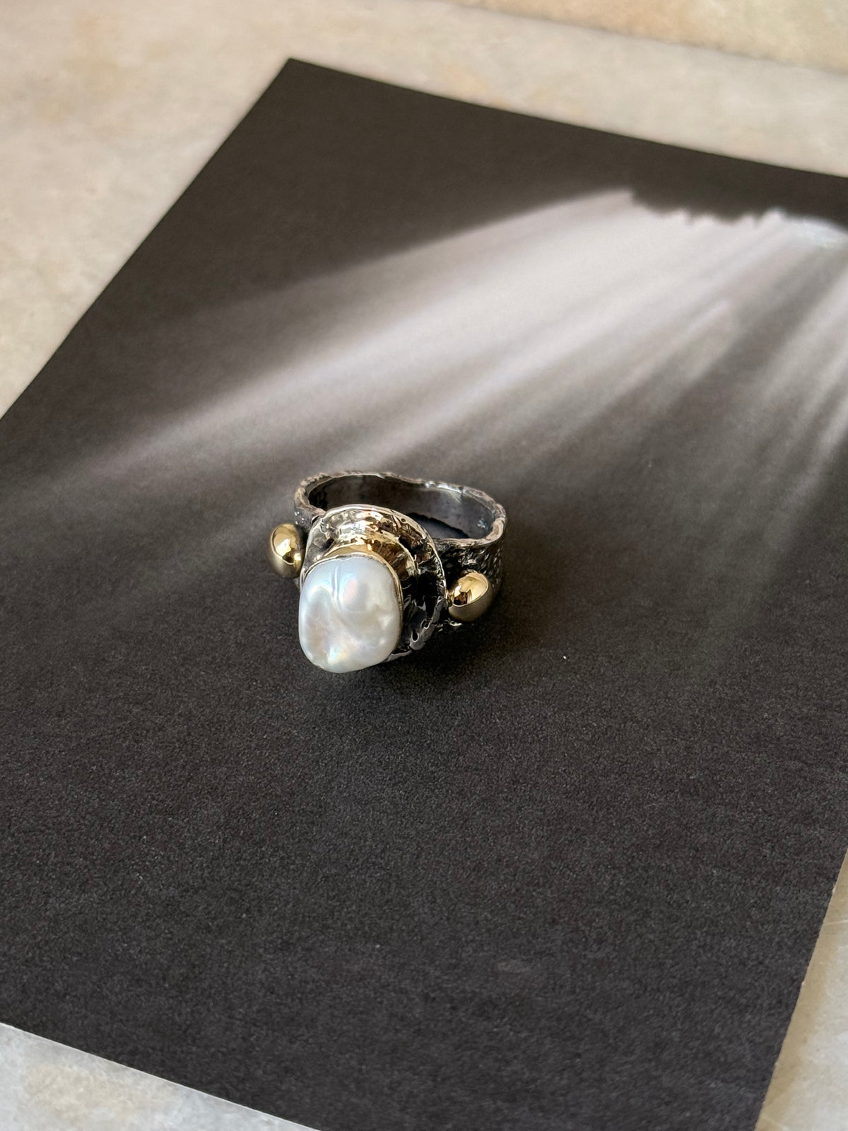 925 Sterling Silver Baroque Pearl Rustic Fusion Handcrafted Ring
