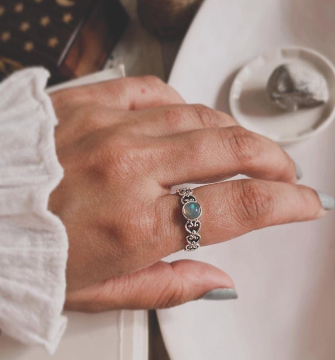 Sterling Silver Opal Princess Band Ring